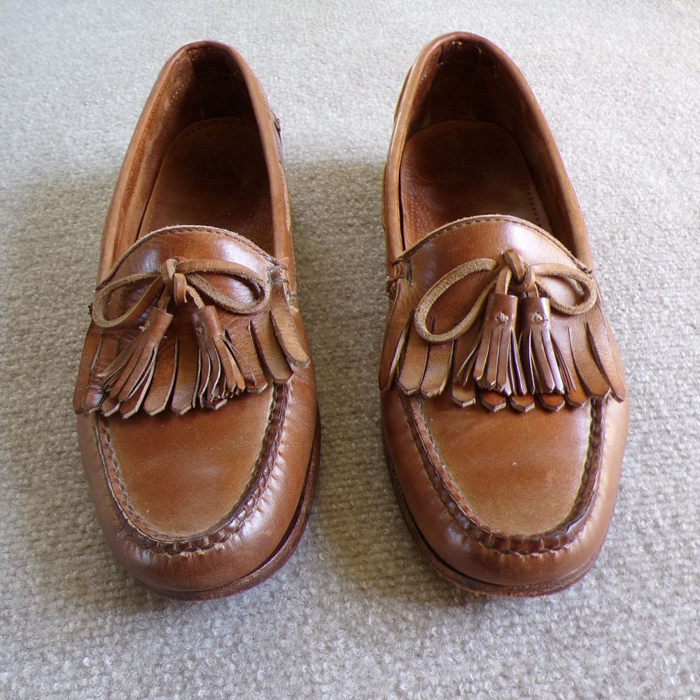 Cole Haan Vintage Mens Tassel Kiltie Loafers Tan Leather Handsewn | 10D (est.) - Picture 4 of 11